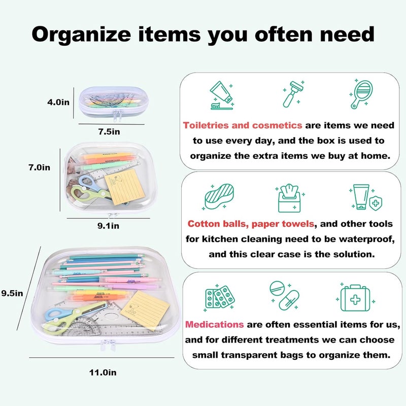honitty Clear Hard Shell Zipper Case,6PCS Transparent Clear Zipper Pouches,Hard Side Plastic Case Set,Portable Travel Storage Organizer Bins - Image 4